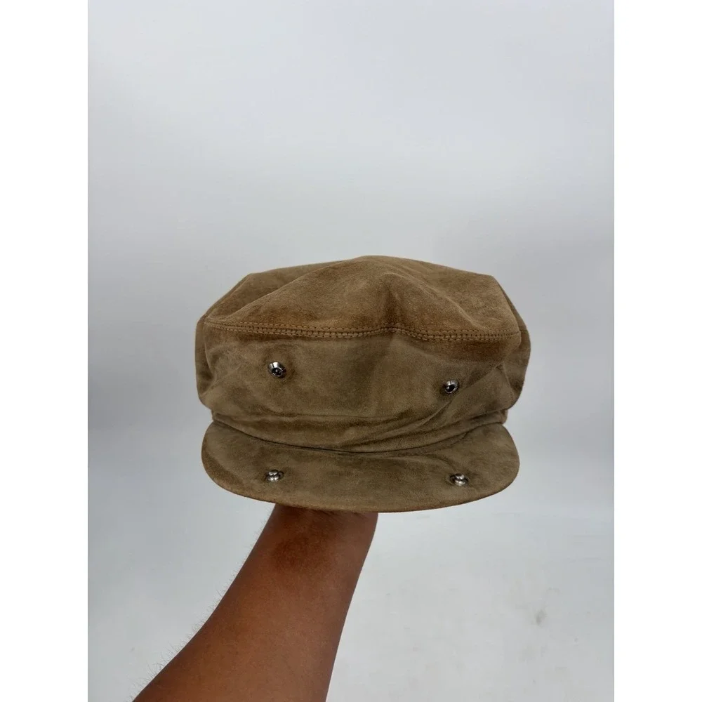 Vintage L.L. Bean Leather Newsboy Hat Cap Union Made USA Cabbie sz Large Tan